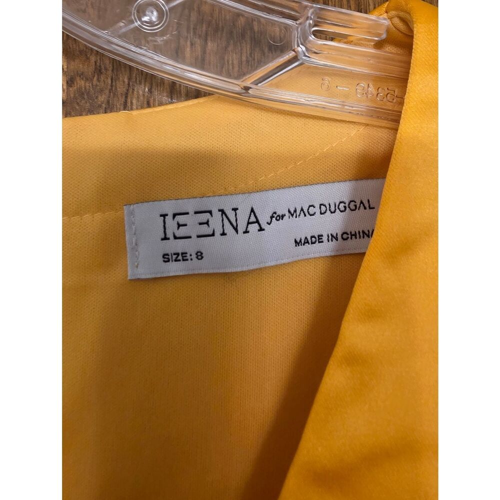 Mac Duggal Women's Yellow Satin Long Sleeve V-Neck Maxi Dress SIZE 8  NWT 55693 - Picture 6 of 9